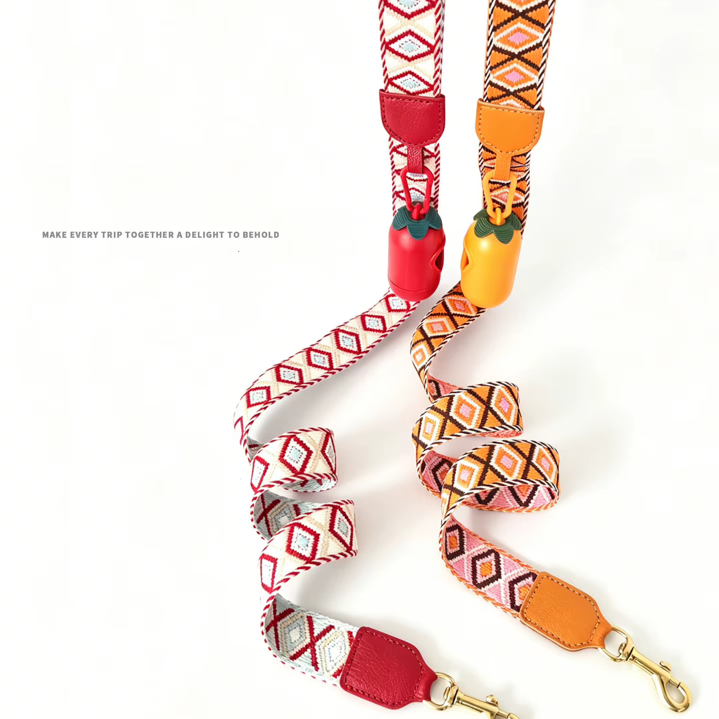 Collar y correa para perro de cuero genuino – Diseño geométrico tejido - imagen 3
