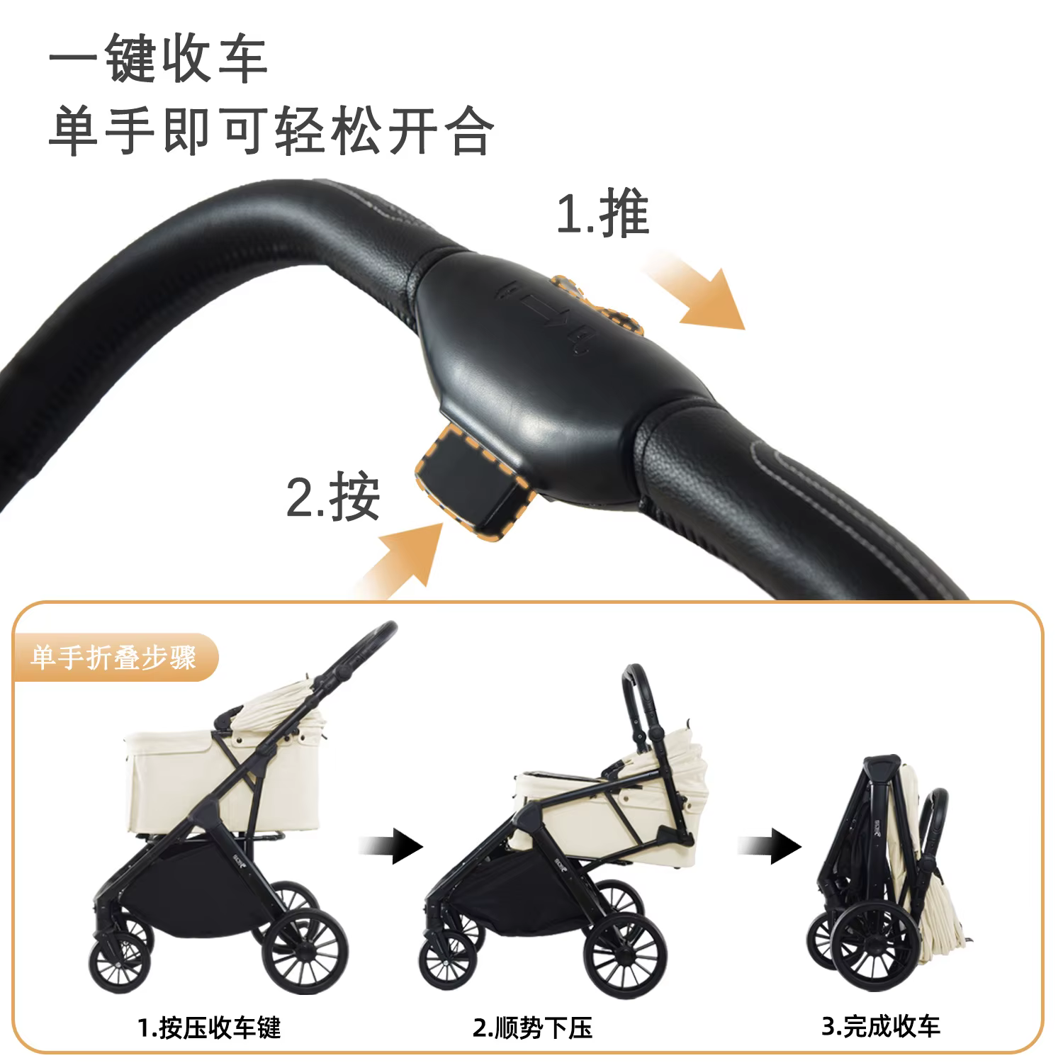 Carrito plegable para perros con freno doble y manejo a un toque - imagen 2