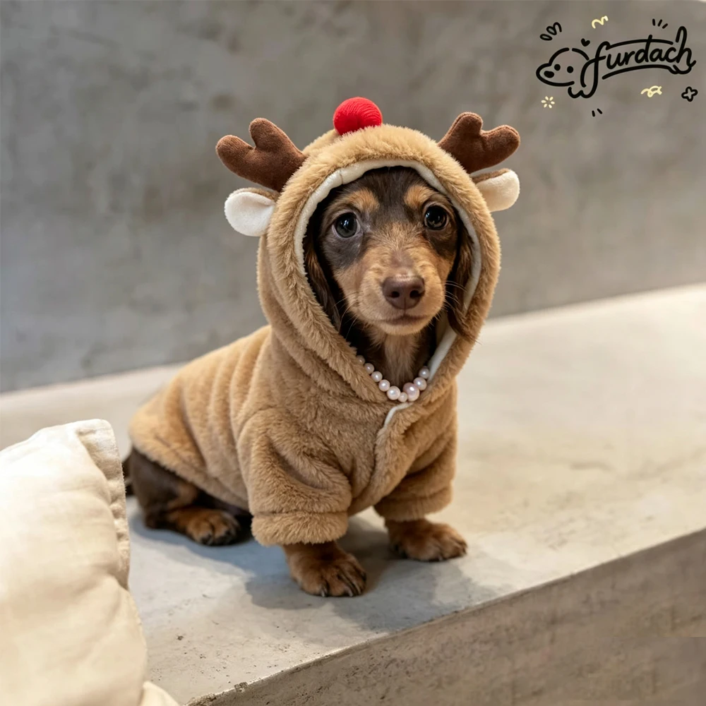 Sudadera con capucha navideña para perro salchicha, forro polar - imagen 5