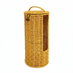 Portarrollos mimbre con tapa cesta alta para baño y hogar
