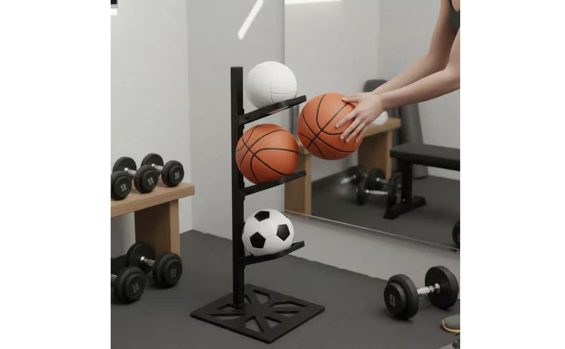 Organizador multideportivo montado en pared para balones