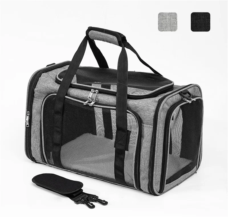 Transportín mesh desplegado con ventilación