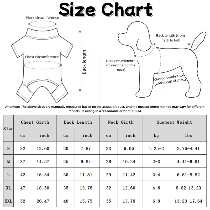 Tabla de tallas del chaleco para mascotas