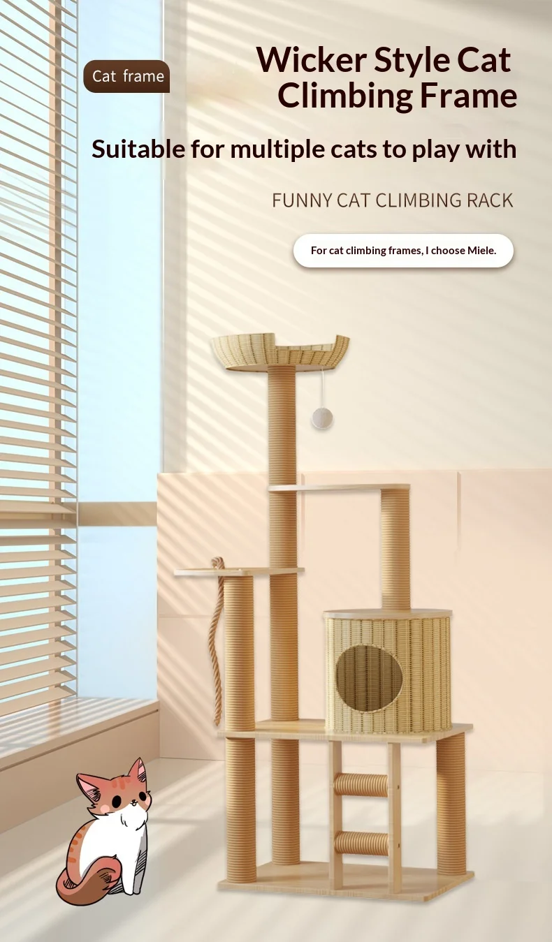 Nuevo árbol para gatos de ratán con plataforma de salto