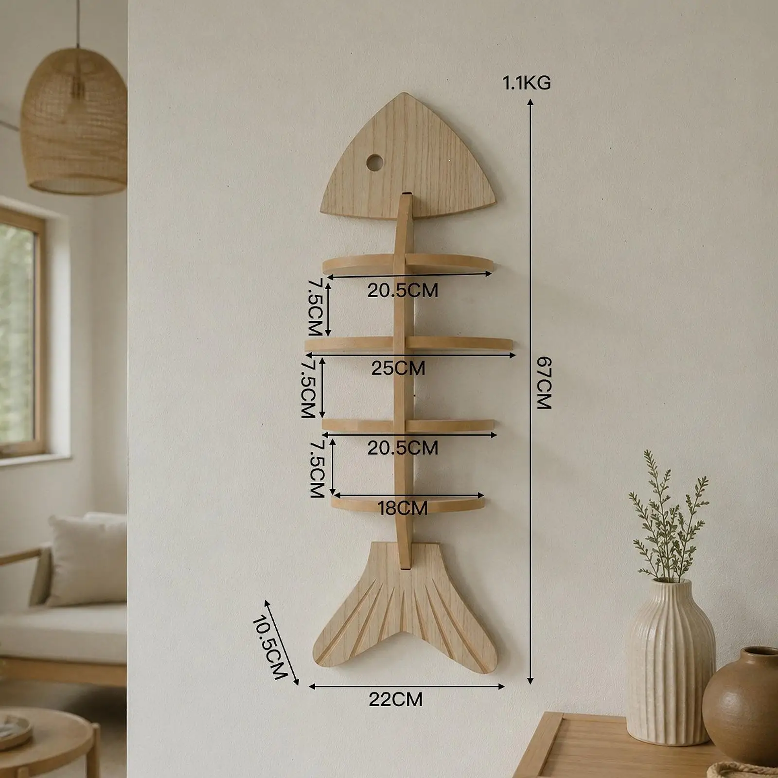 Estante de pared con forma de espina de pescado para gatos - imagen 4