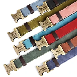 Collar de cuero PU personalizado con nombre y teléfono para perro