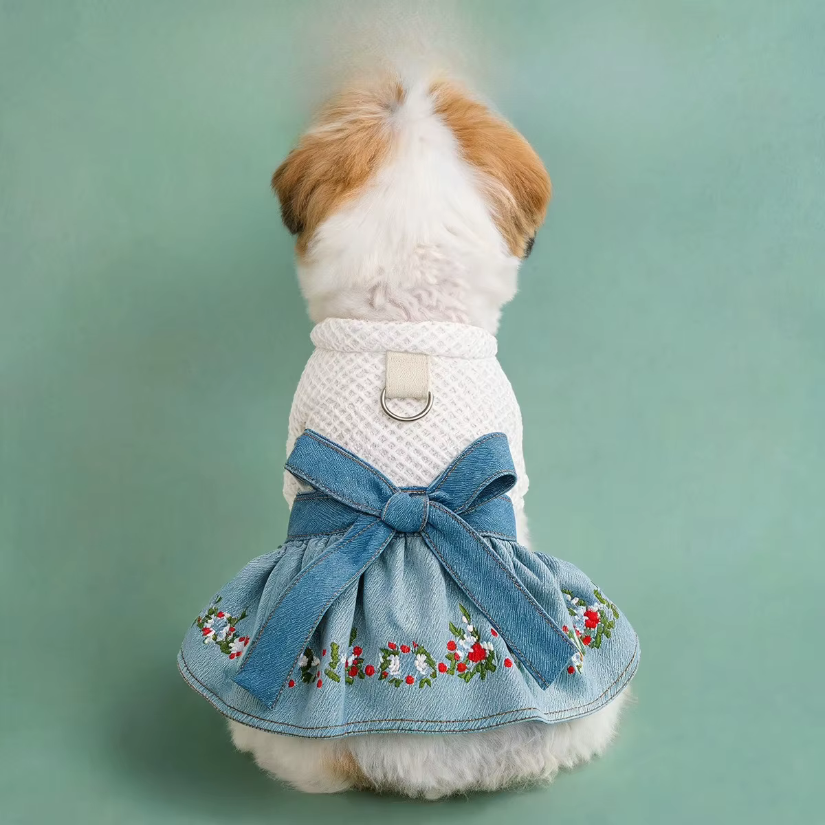 Vestido Vaquero Bordado para Perro Pequeño con Lazo y Flores - imagen 4