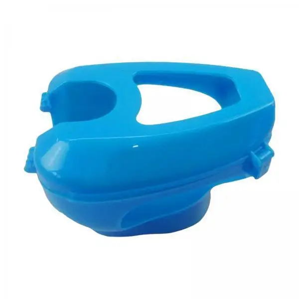 Soporte de plástico azul para fijar palomas durante el entrenamiento