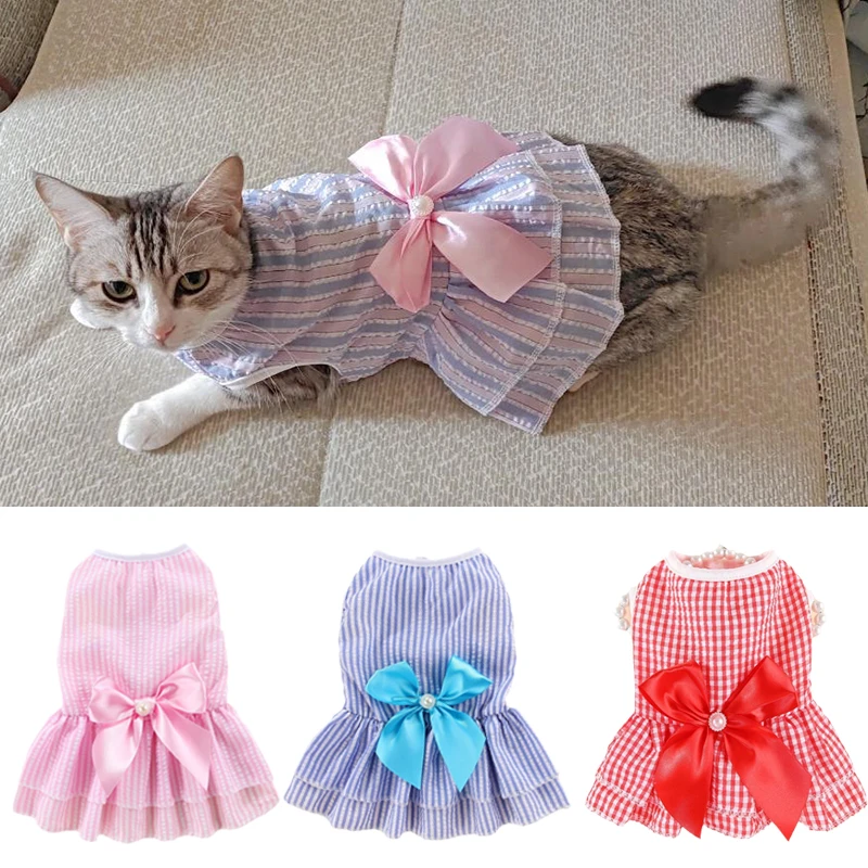 Vestido rayado con lazo para gato Sphynx primavera verano - imagen 4