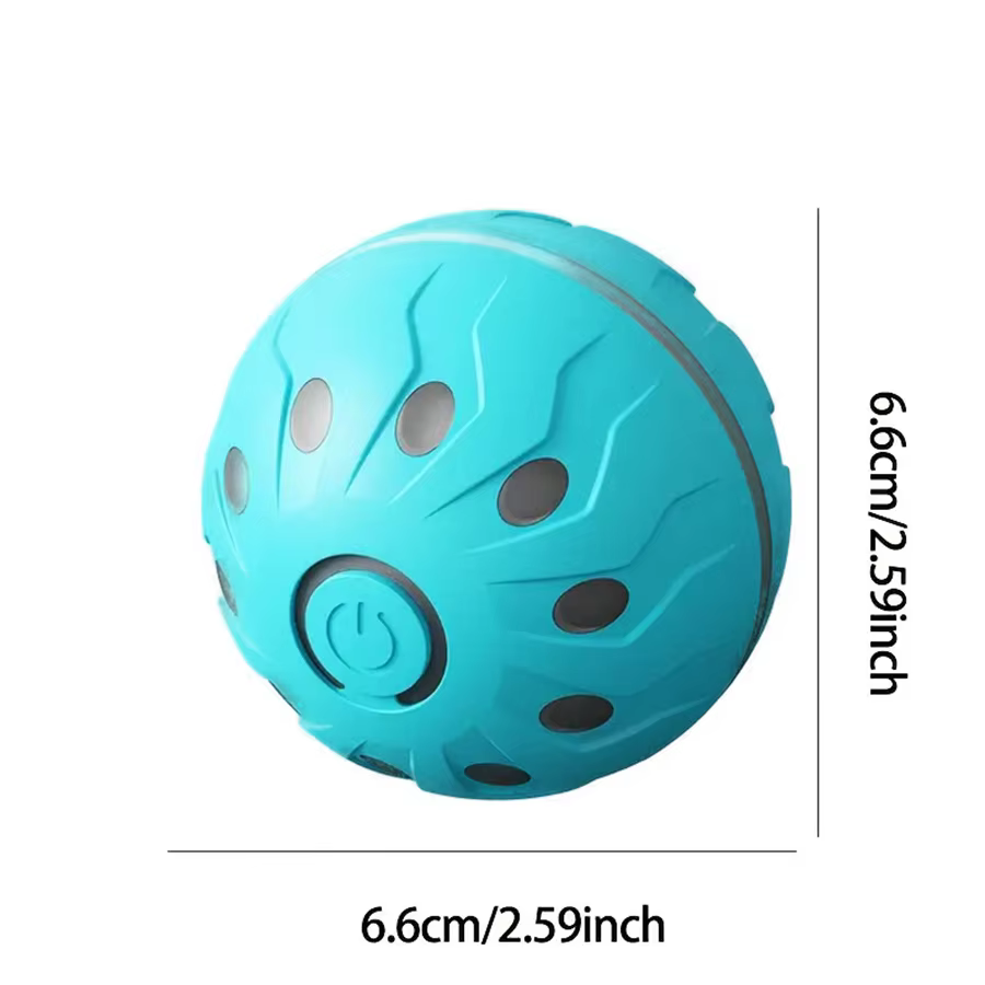 Pelota interactiva PetTumbly en acción sobre suelo de madera