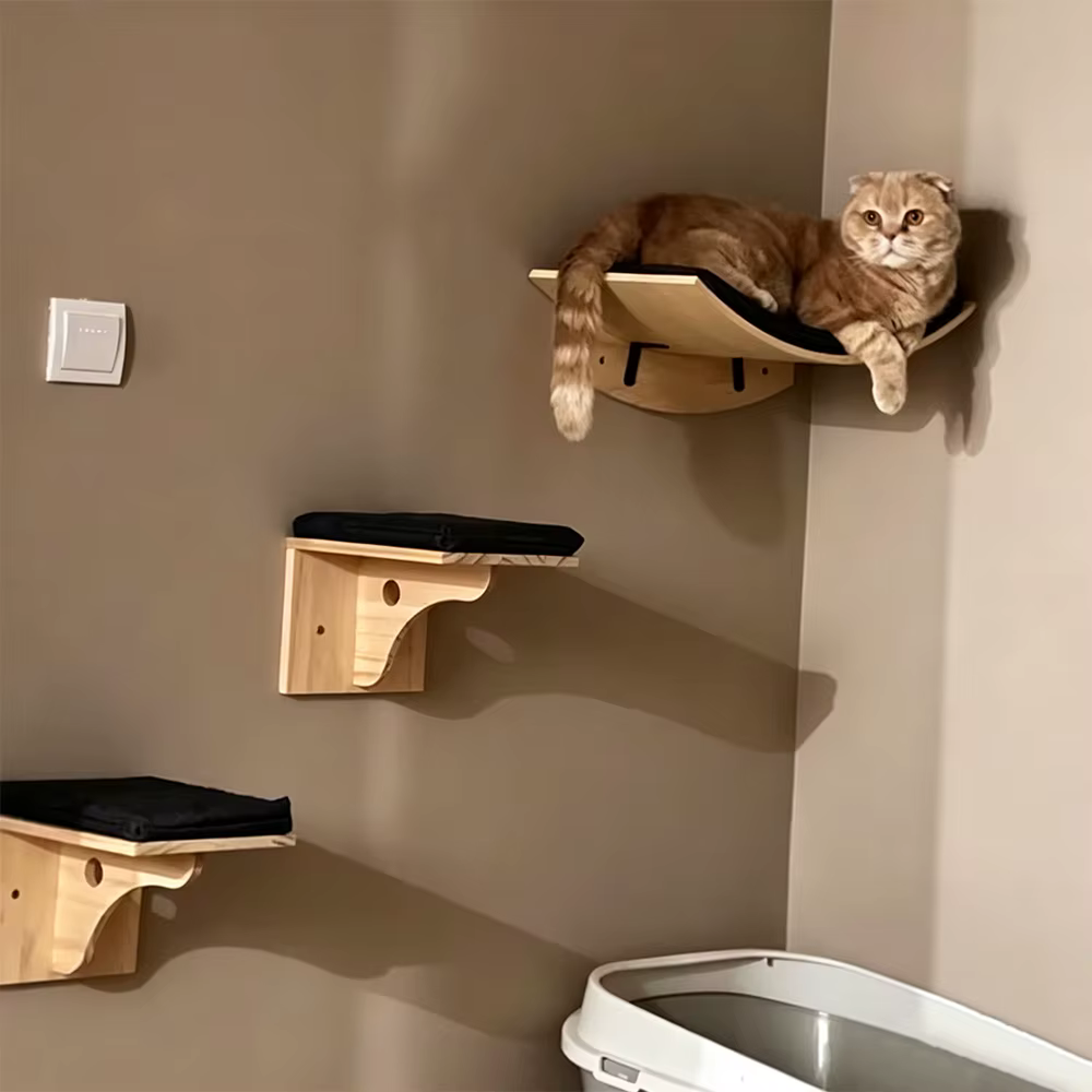 Estantería rascadora de pared para gatos con cojín y percha - imagen 5