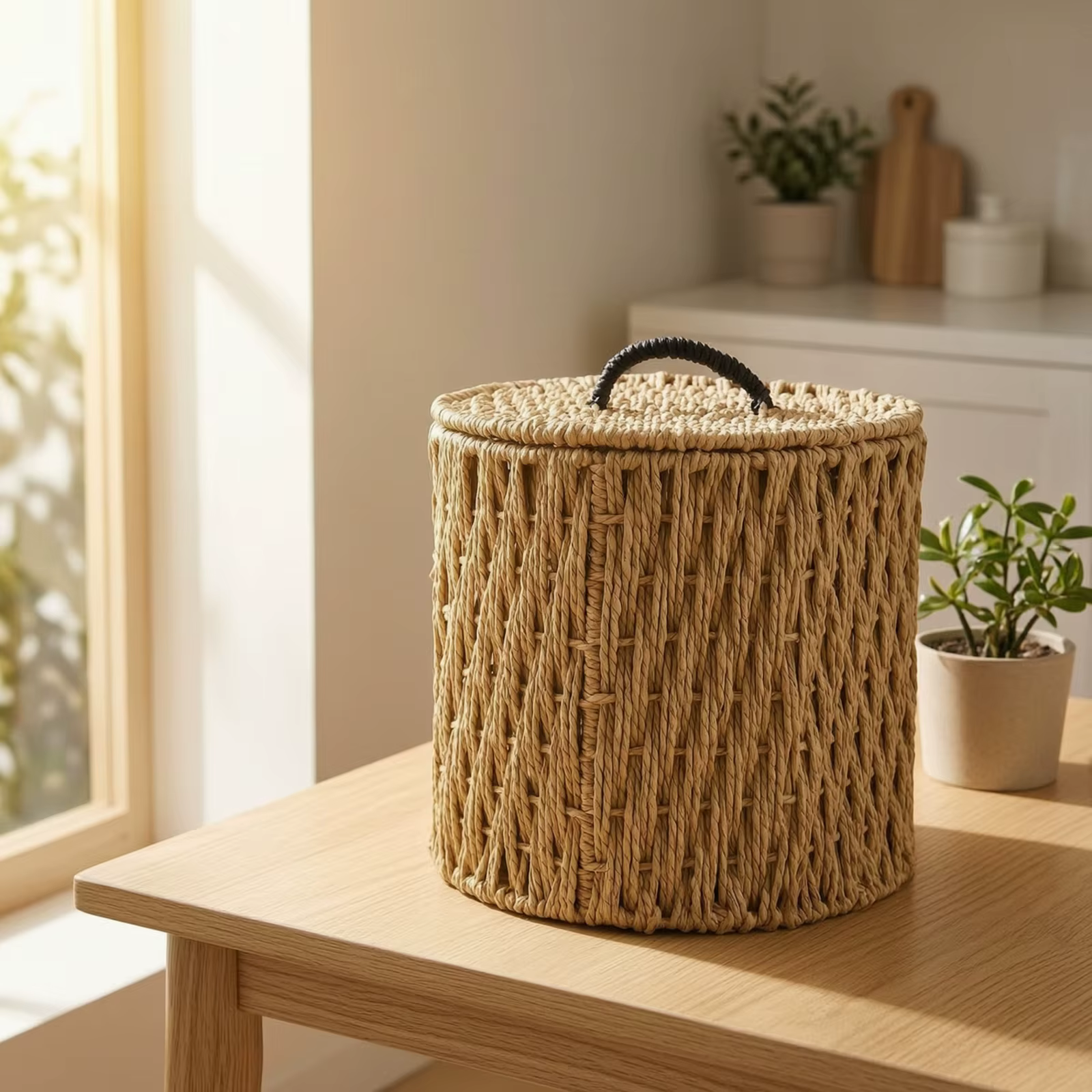 Cama cueva de cesta trenzada con tapa para gatos y perros mini - imagen 4