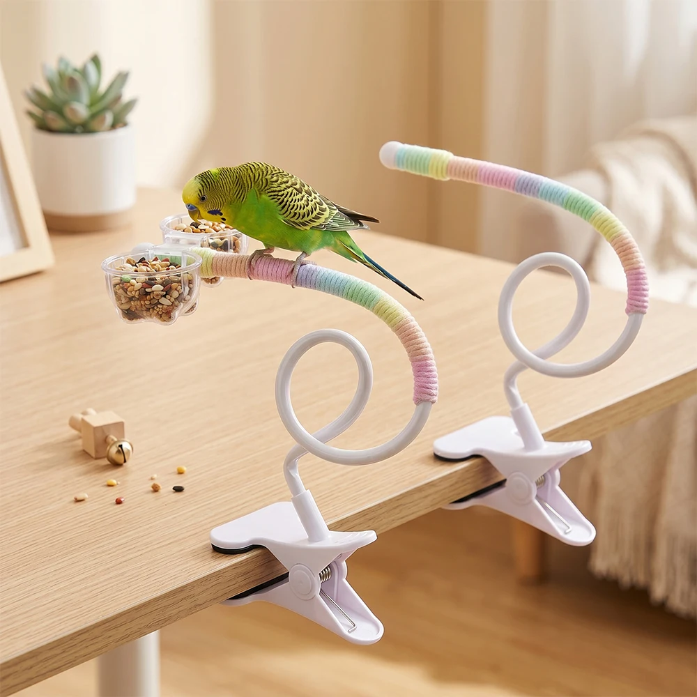 Soporte con clip para loros: periquitos y cacatúas, juego y afilagarras