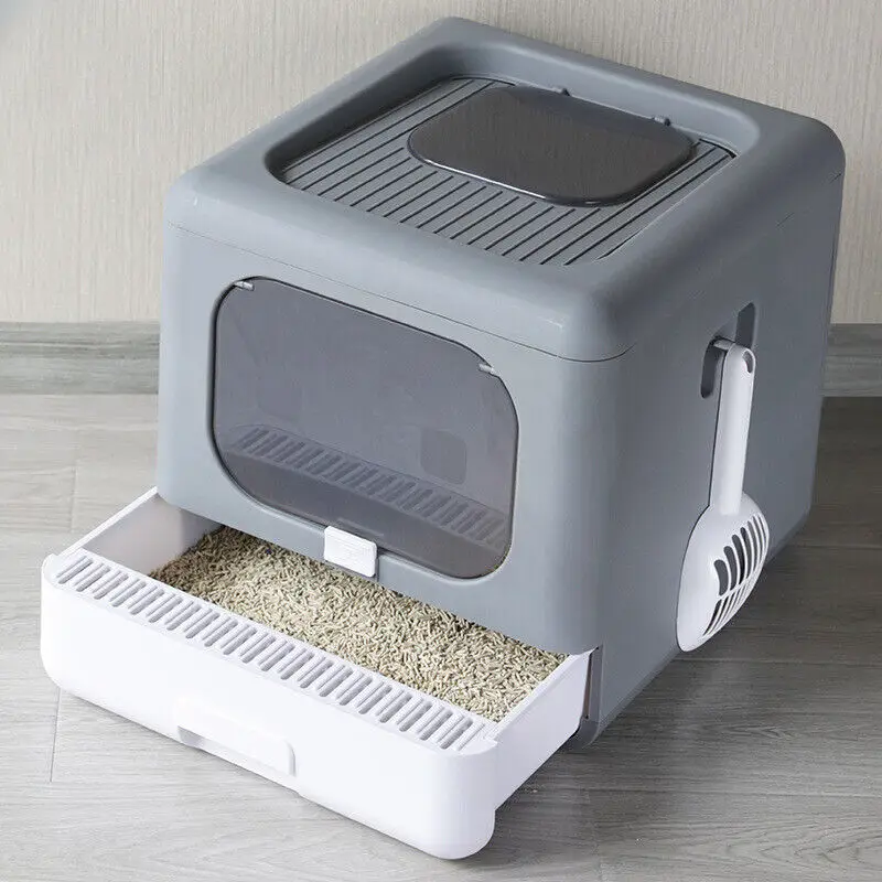 Bandeja sanitaria plegable para gatos con tapa y entrada superior