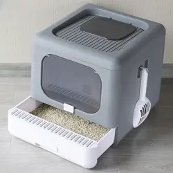 Bandeja sanitaria plegable para gatos con tapa y entrada superior