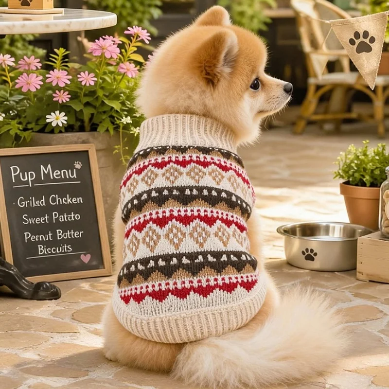 Suéter para Perro a Rayas Retro de Punto – Cálido e Invernal para Mascota - imagen 2