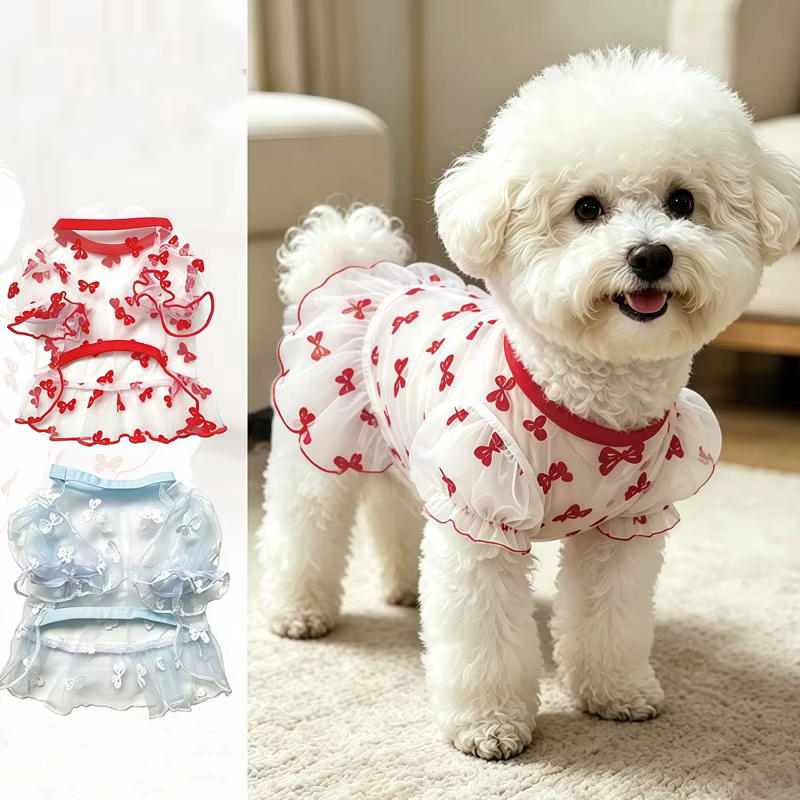 Vestido princesa para perro: verano lazo rojo y azul, Chihuahua - imagen 5