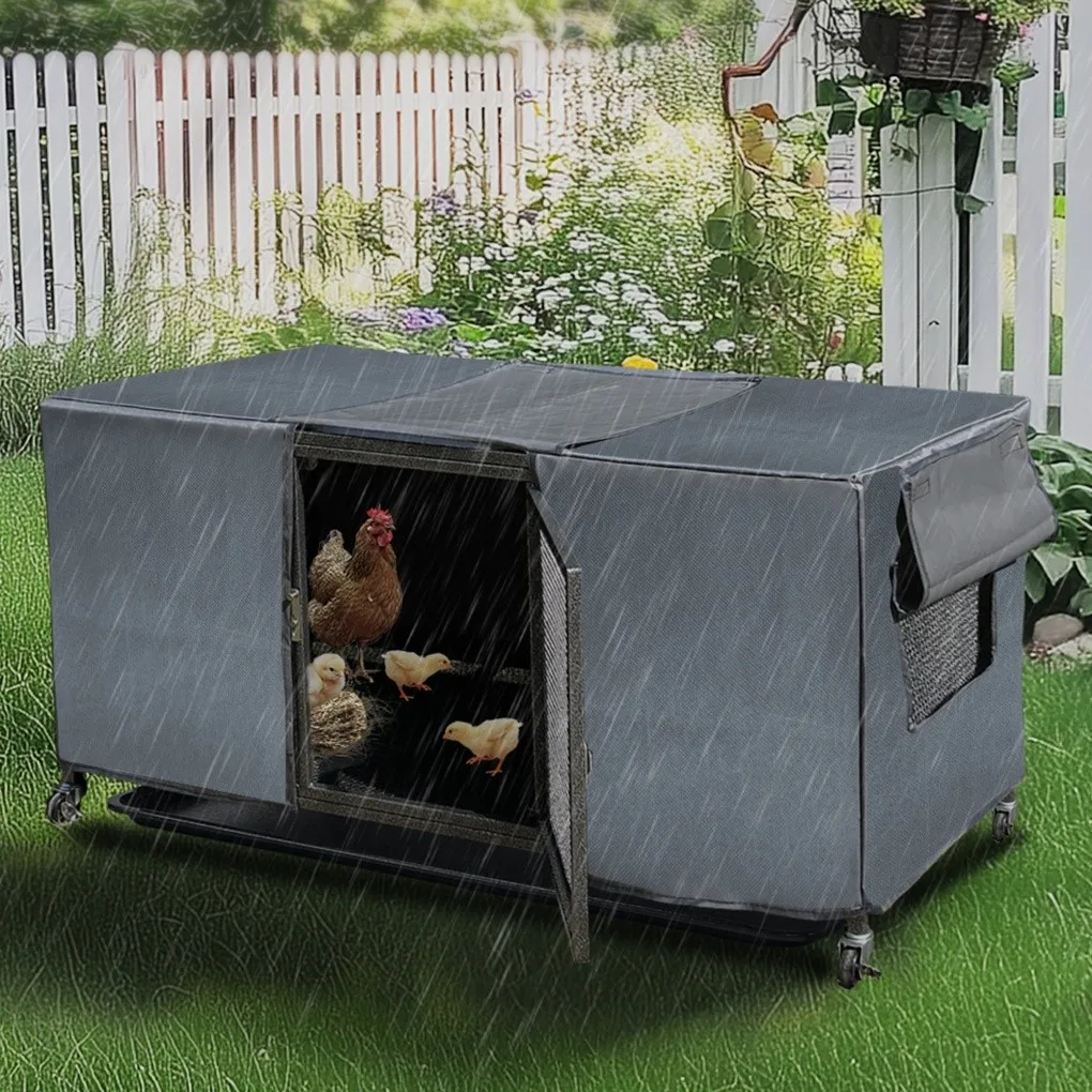 Gallinero metálico resistente con bandeja extraíble y ruedas - imagen 3