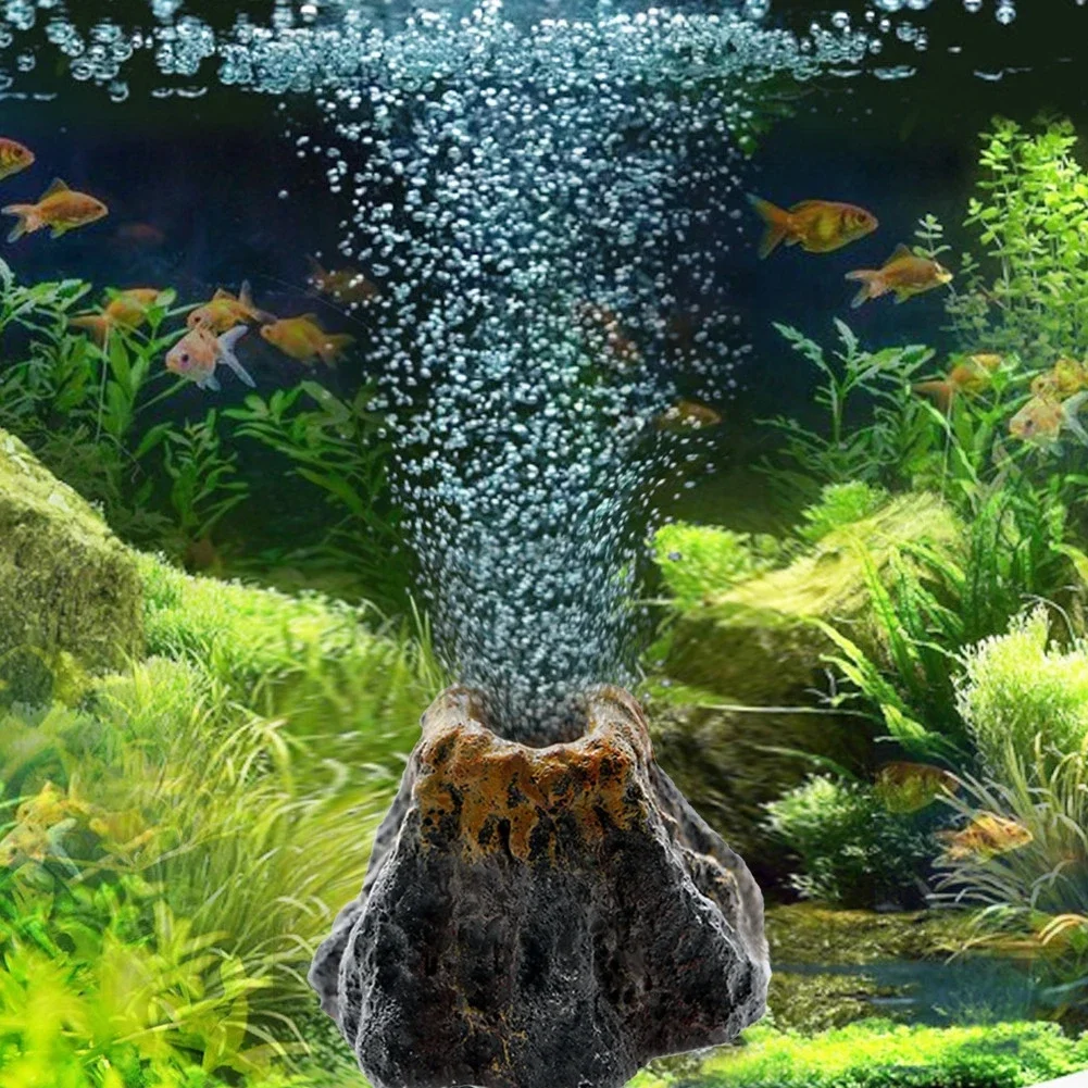 Volcán simulado para acuario con piedra de burbujas integrada