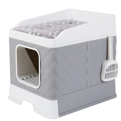 Mueble arenero grande para gatos con cama superior y pala
