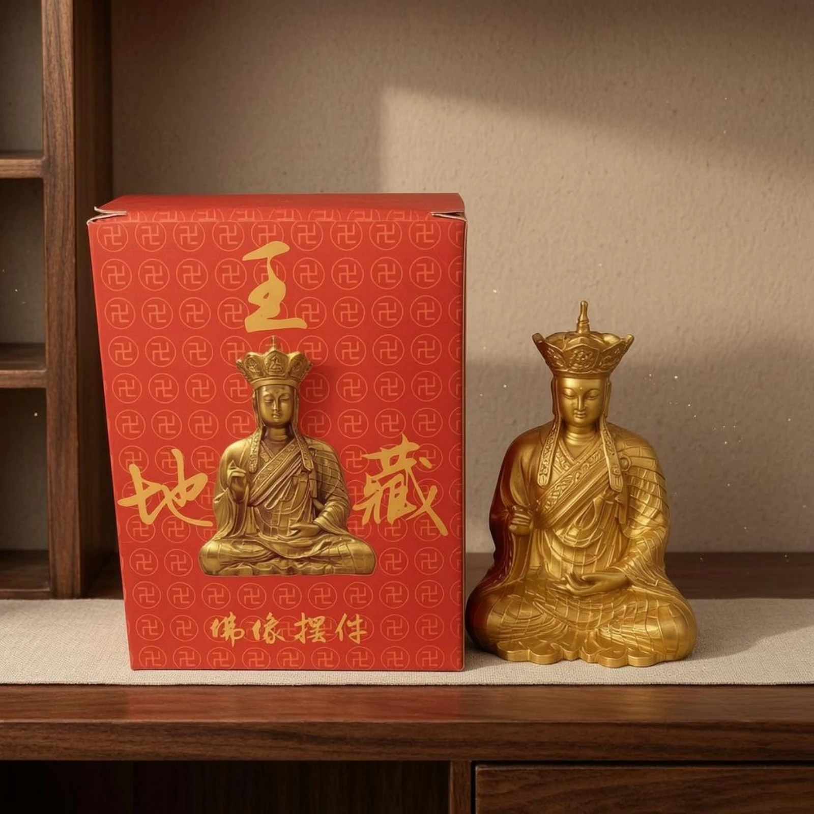 Figura decorativa Ksitigarbha en oro mate para gatos y perros - imagen 4