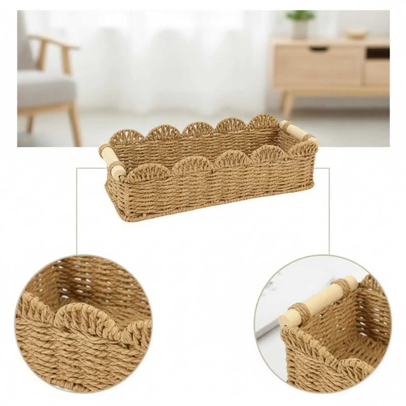Cesta tejida con asas, organizadora y decorativa