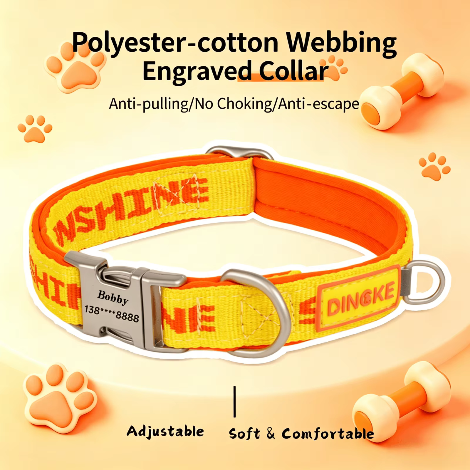 Collar y correa personalizados para perros Pug en nailon resistente - imagen 3