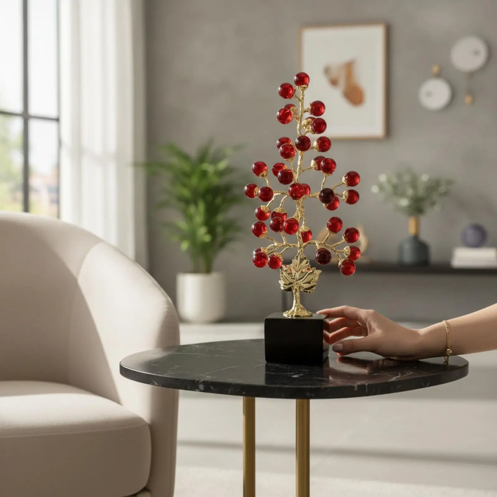 Árbol de uvas de cristal con pedestal – Adorno decorativo frutos brillantes - imagen 2
