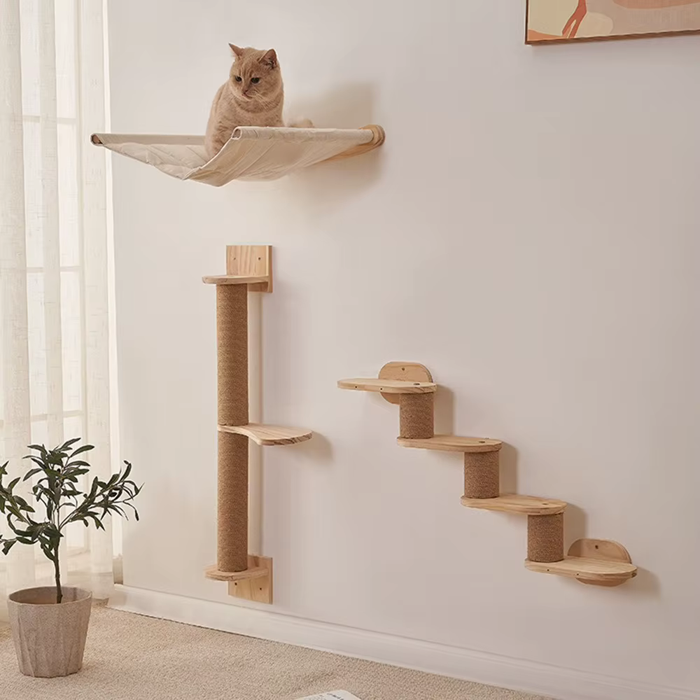 Rascador de pared para gatos de madera con hamaca y cama - imagen 3