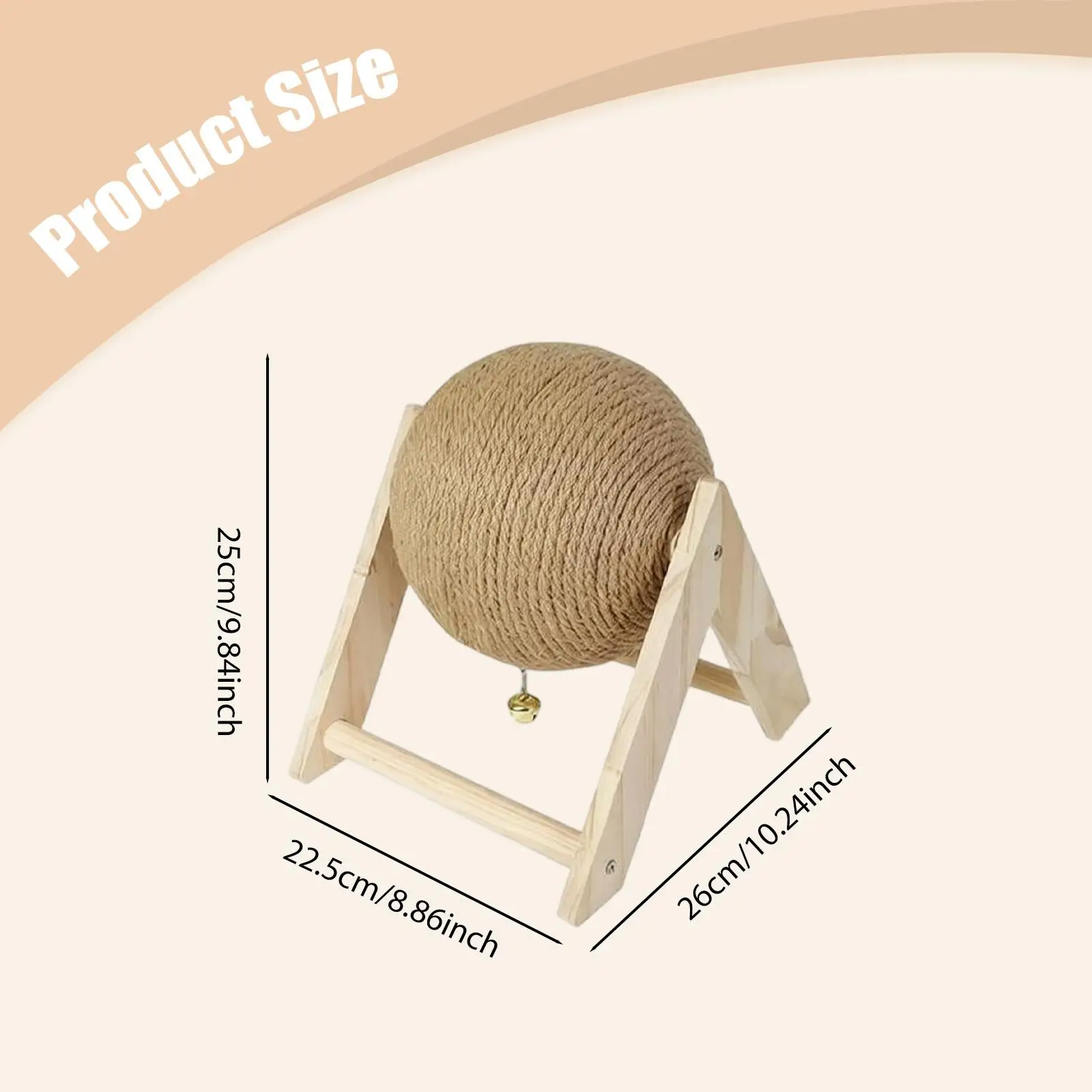 Rascador para conejos con bola de sisal y estructura de madera