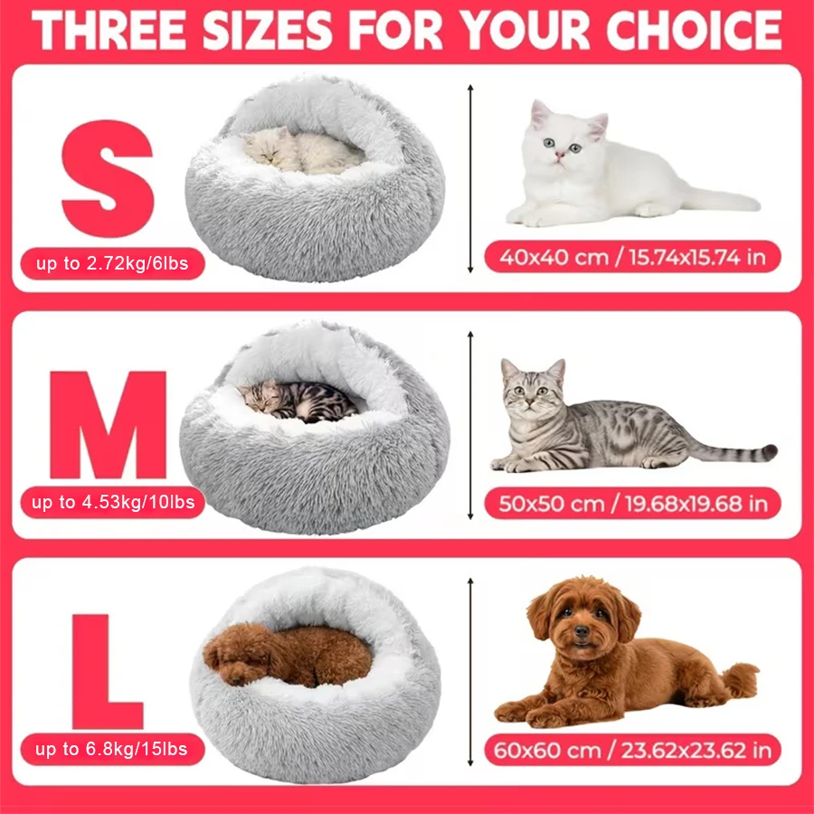 Cama nido acolchada para gatos y perros pequeños, cálida de felpa - imagen 5