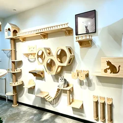 Estante de pared para gatos con hamaca y escalones de sisal