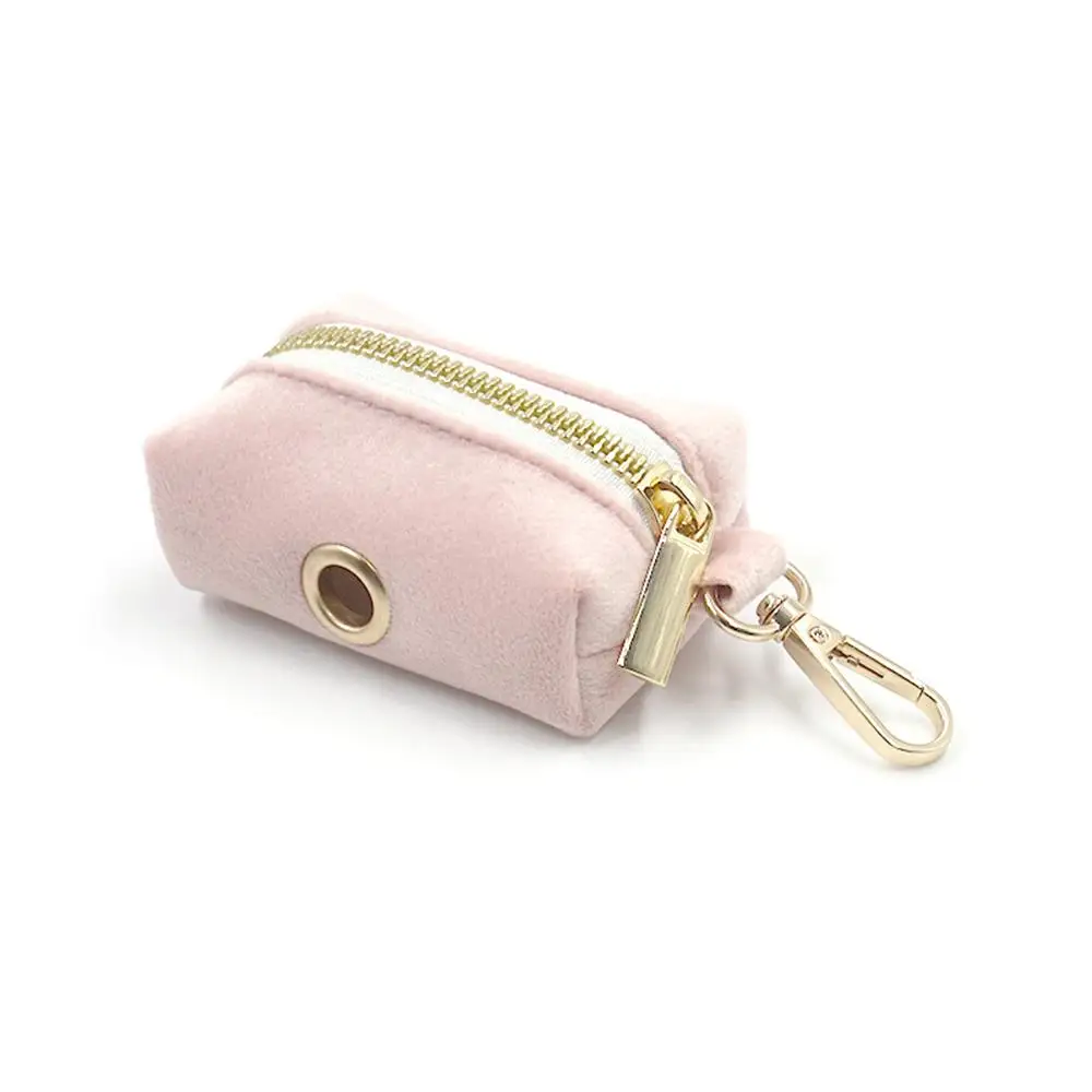 Dispensador bolsas perro terciopelo cremallera dorada – Portabolsas correa - imagen 3