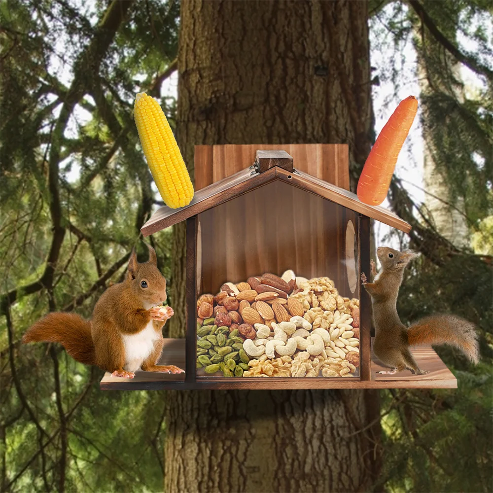 Comedero exterior para ardillas y chinchillas – Case para colgar en madera
