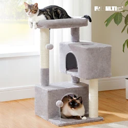 Rascador para gatos 80 cm 3 niveles doble cueva y pelota