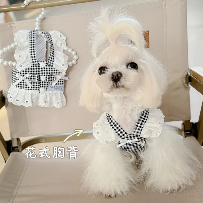 Chaleco con arnés para perros cuadros estilo retro – Chihuahua y Yorkie - imagen 3