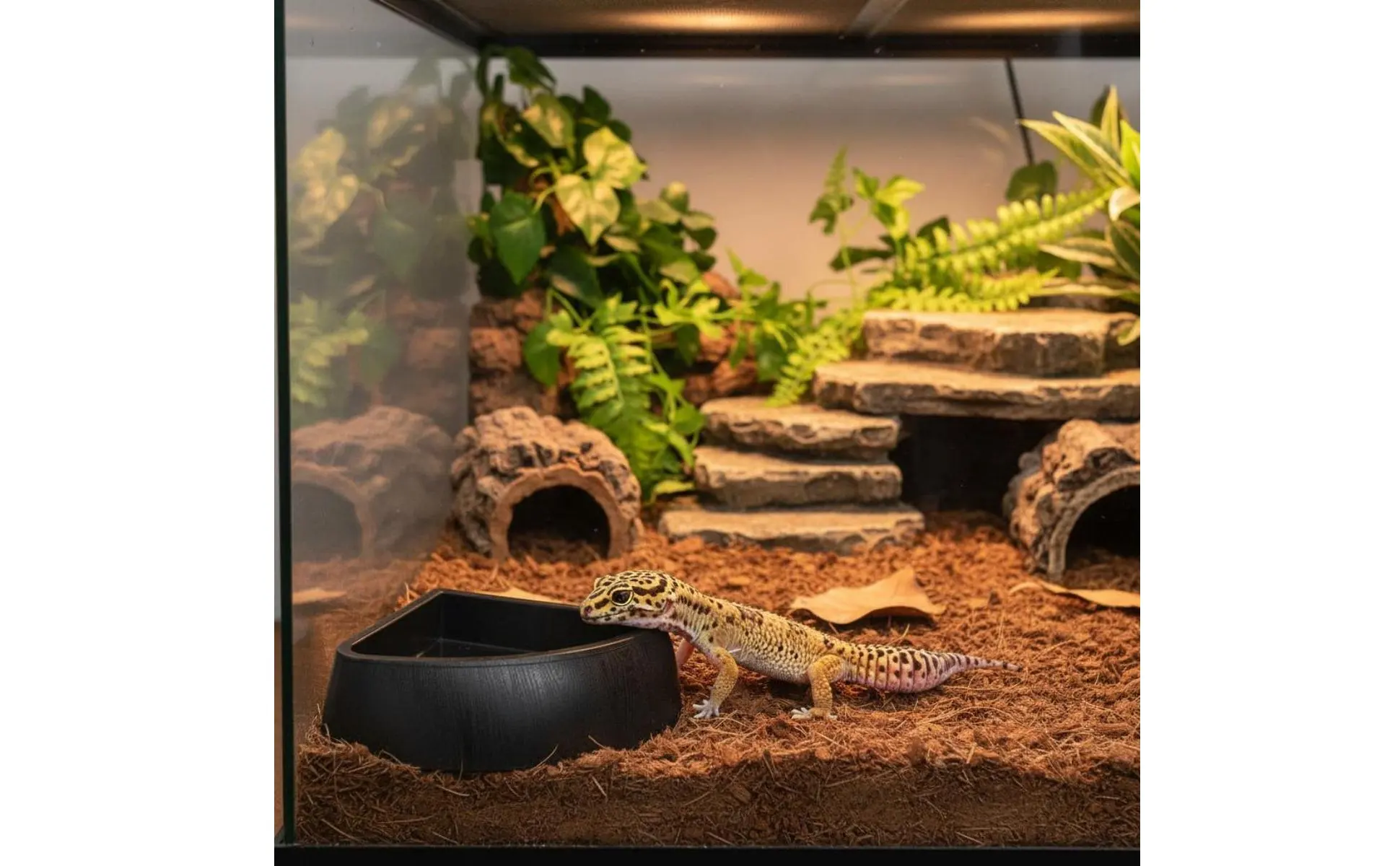 Plato de esquina para agua y comida en terrario