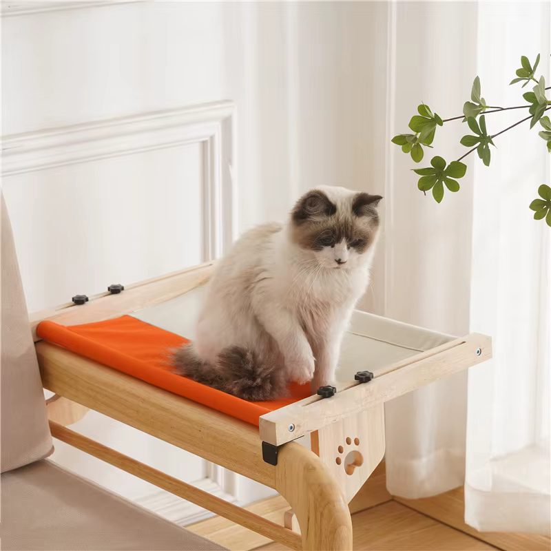 Cama hamaca colgante de madera para gatos, velcro balcón o ventana - imagen 4