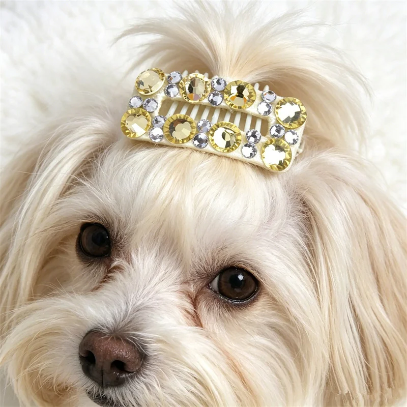 Pinzas para el pelo con pedrería, perlas: perros y gatos, Maltés - imagen 4