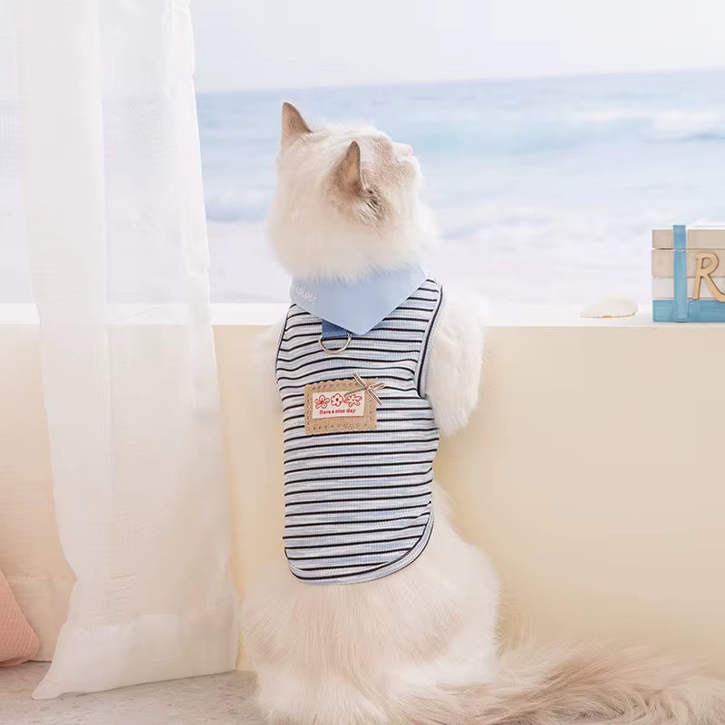 Chaleco sin mangas a rayas de verano para perro y gato pequeños