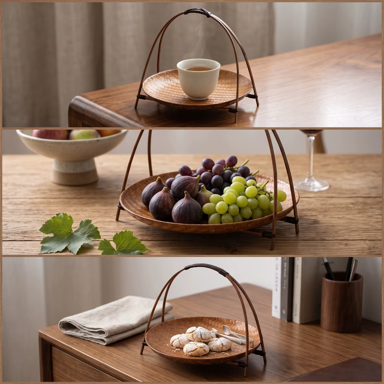 Cesta elevada de mimbre para perro y gato con bandeja bambú - imagen 5