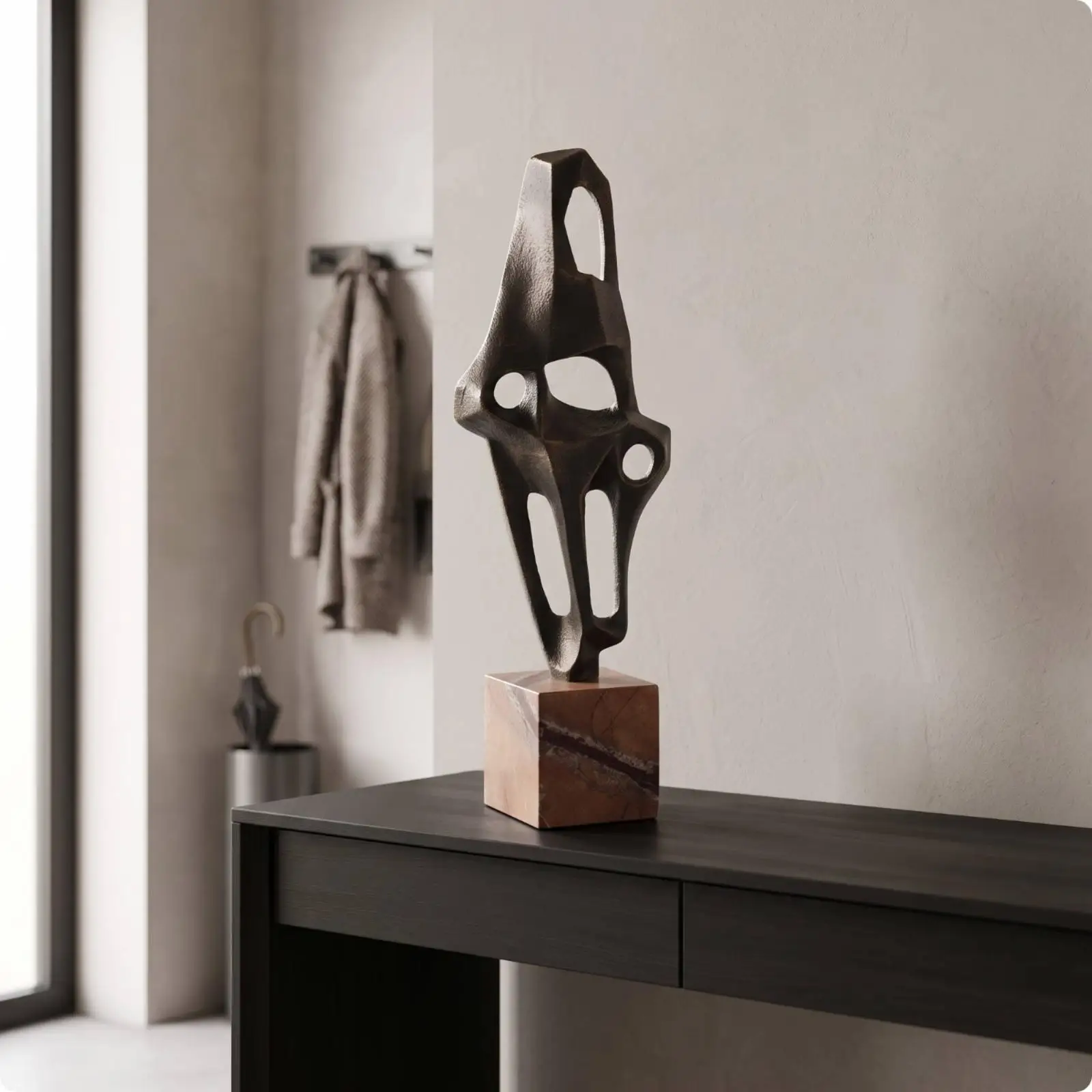 Escultura abstracta metal base mármol estantería minimalista - imagen 3