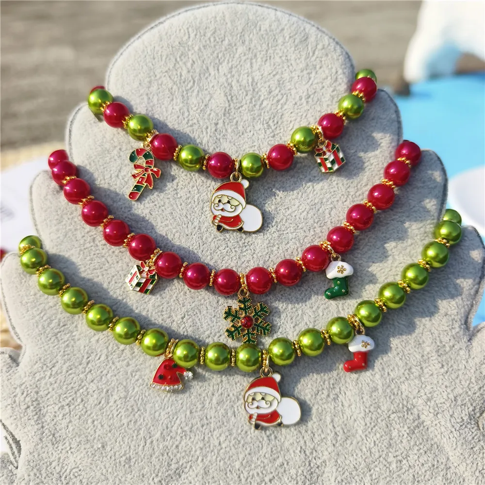 Collar navideño vintage para gatos y perros – Papá Noel perlas - imagen 4