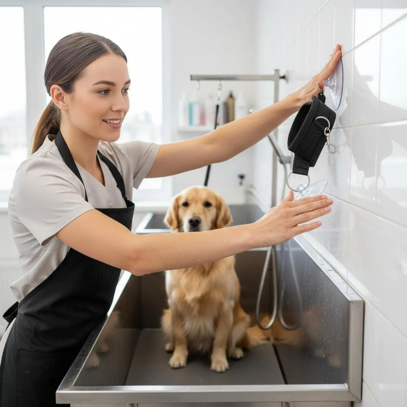 Correa resistente para baño con soporte de succión para perros y gatos - imagen 2