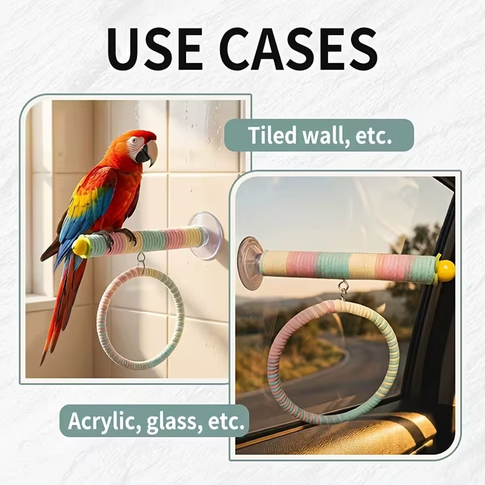 Juguete para loros de cuerda con ventosa y columpio para jaula - imagen 2