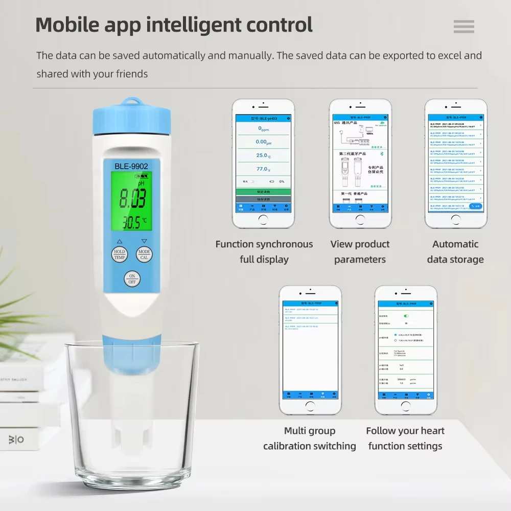 Medidor de Calidad del Agua Bluetooth 3 en 1 en contexto de uso