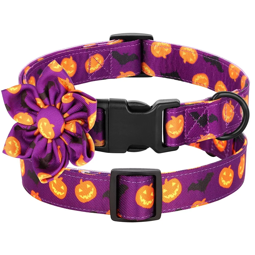 Collar de Halloween para perros pequeños – Diseño calabaza y flores ajustable - imagen 5