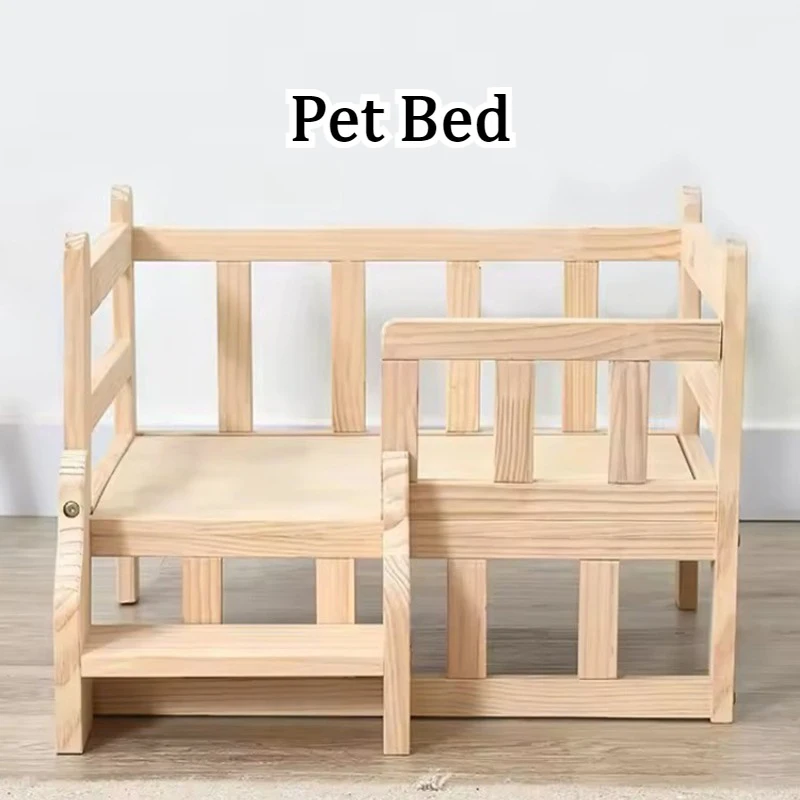 Cama para gatos de madera en contexto doméstico