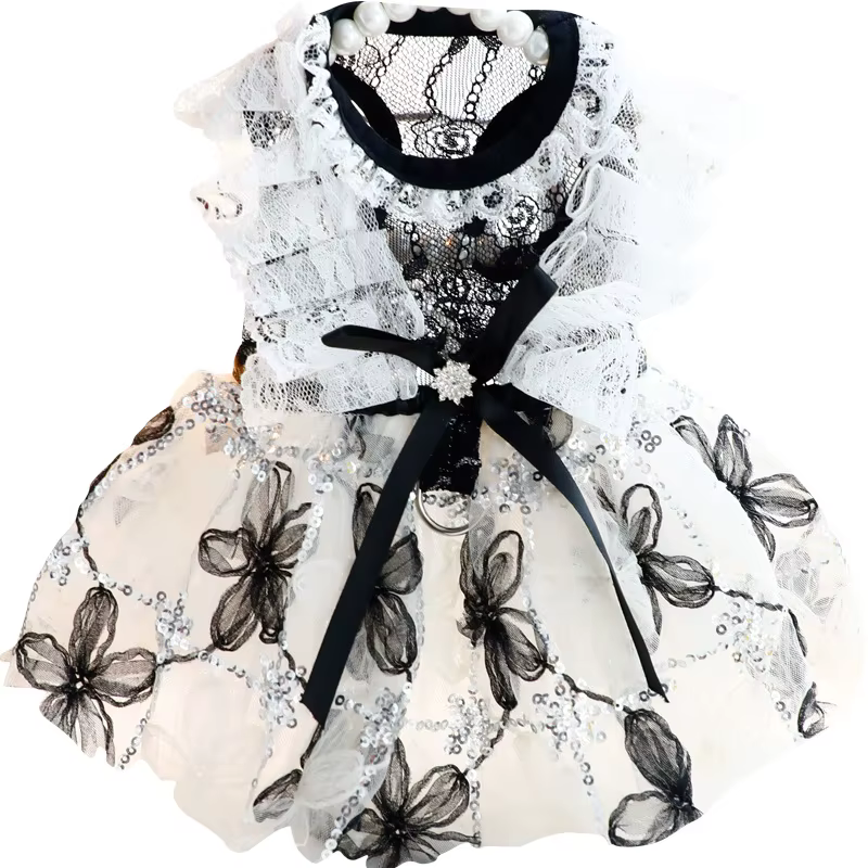 Vestido Nupcial para Perro – Falda Floral Negra Elegante - imagen 2