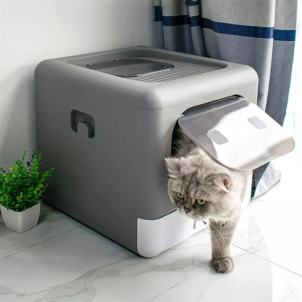 Bandeja sanitaria plegable para gatos con tapa y entrada superior - imagen 2
